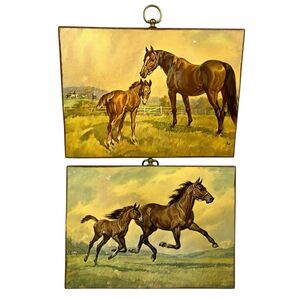 Decorama Lithorgraph Art on Wood Horse Equestrian Mare Vintage 1966 Elmore Brown